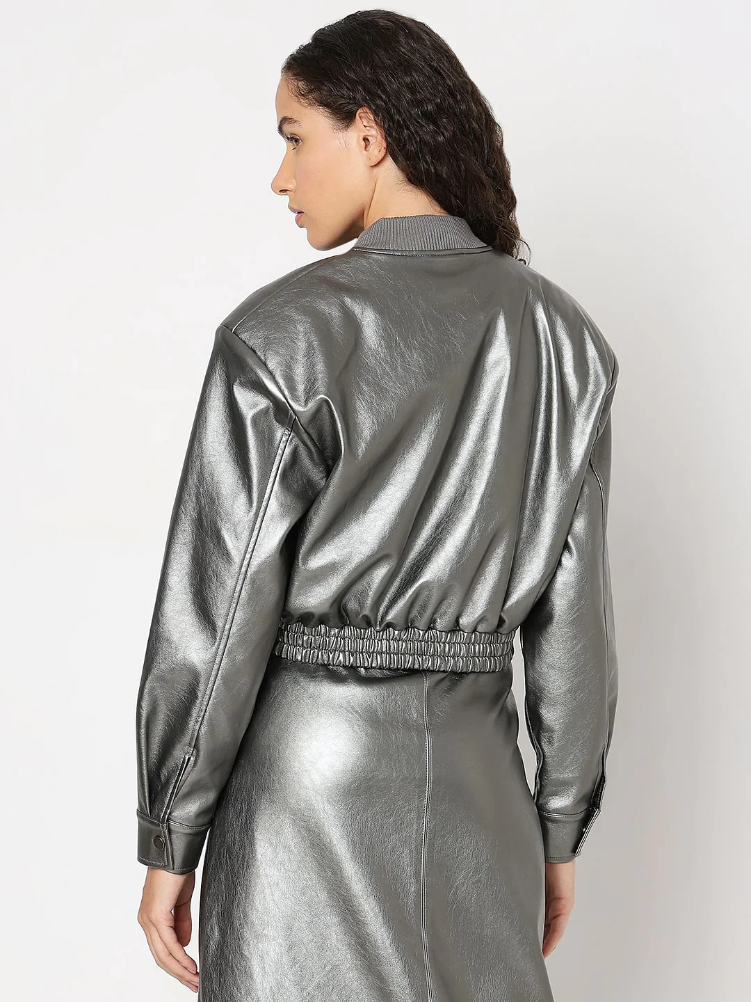 Foil Print Cropped Jacket - Image 4