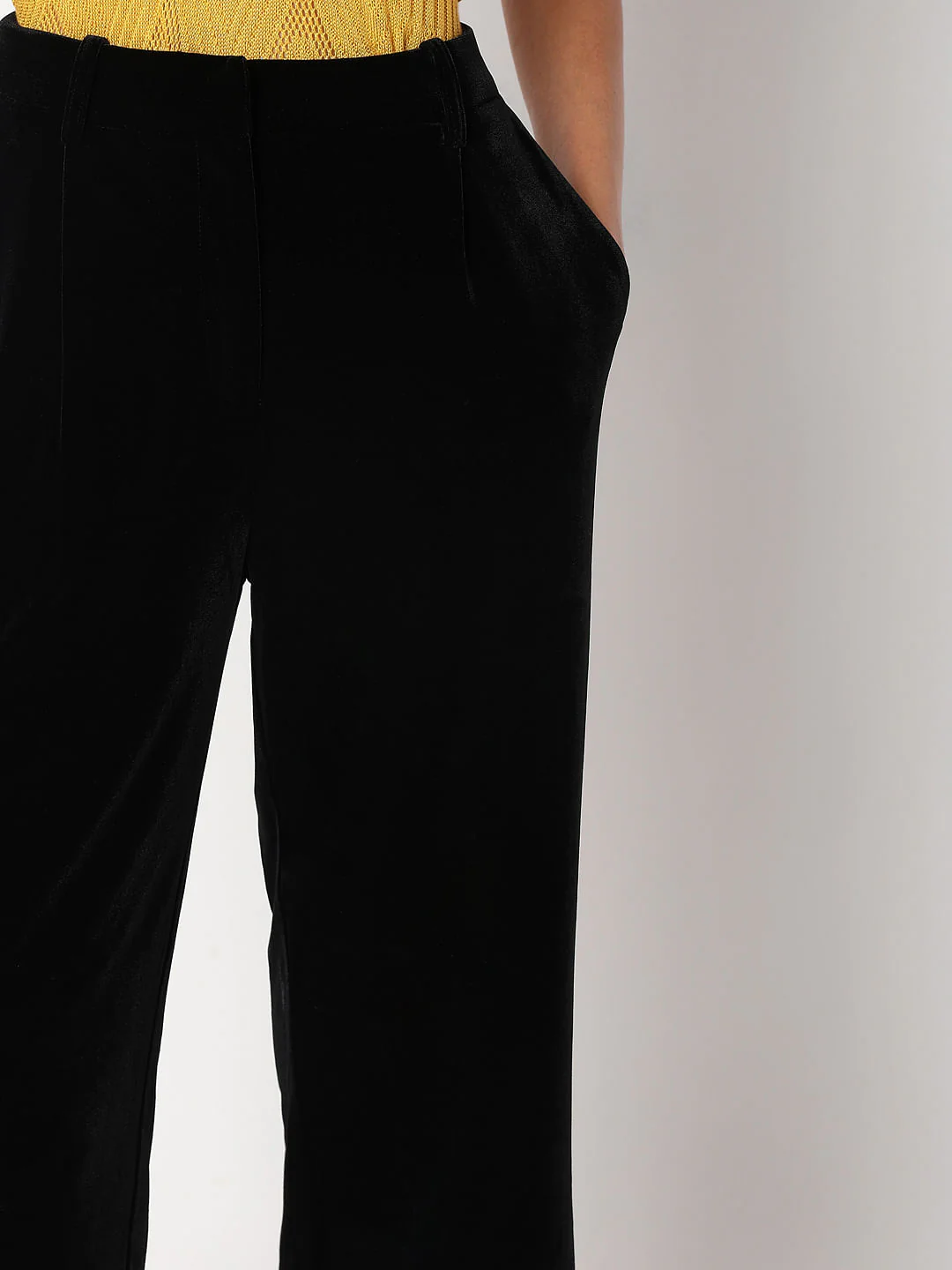 Black Mid Rise Velvet Wide Leg Pants - Image 6