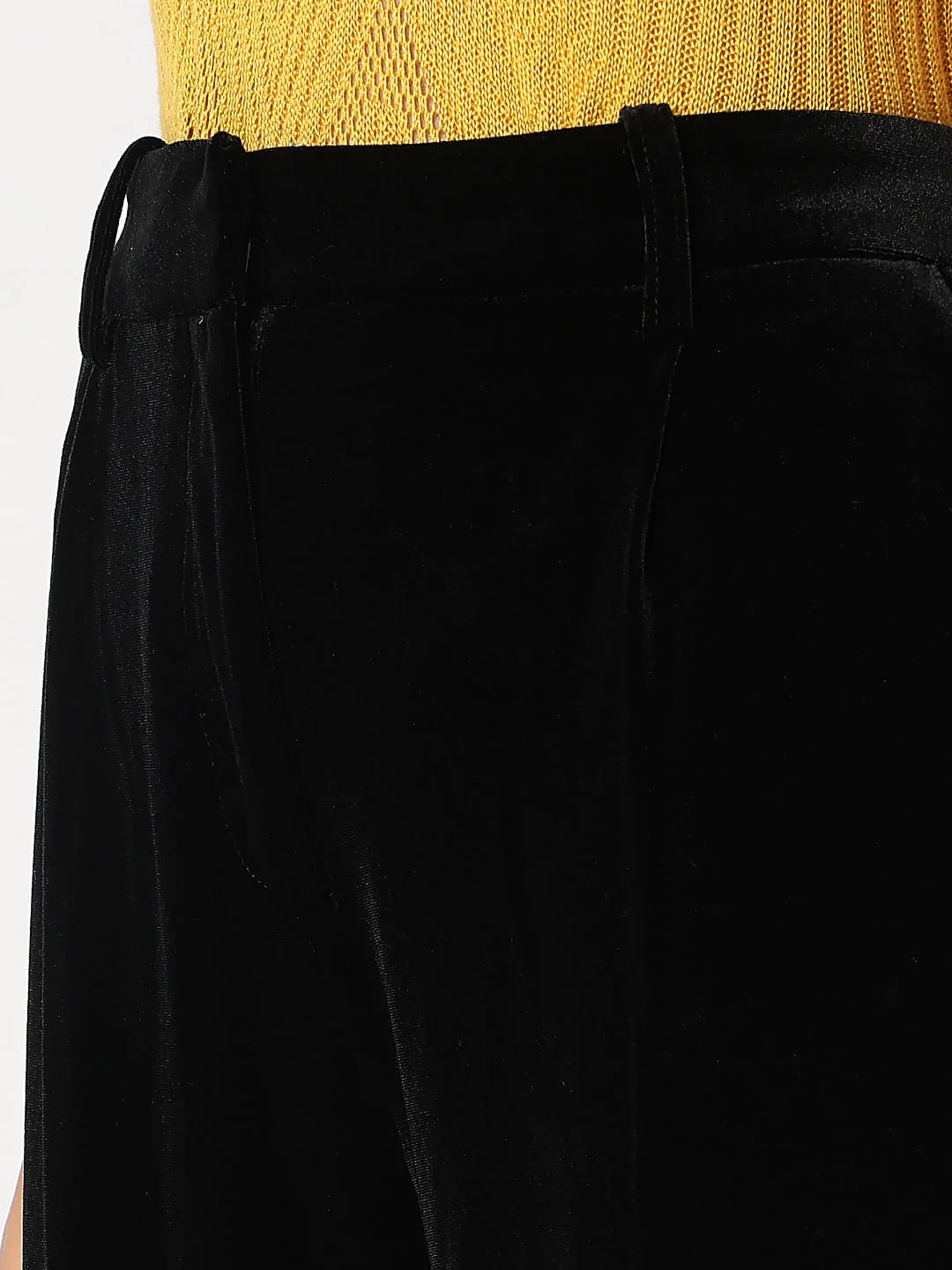 Black Mid Rise Velvet Wide Leg Pants - Image 8