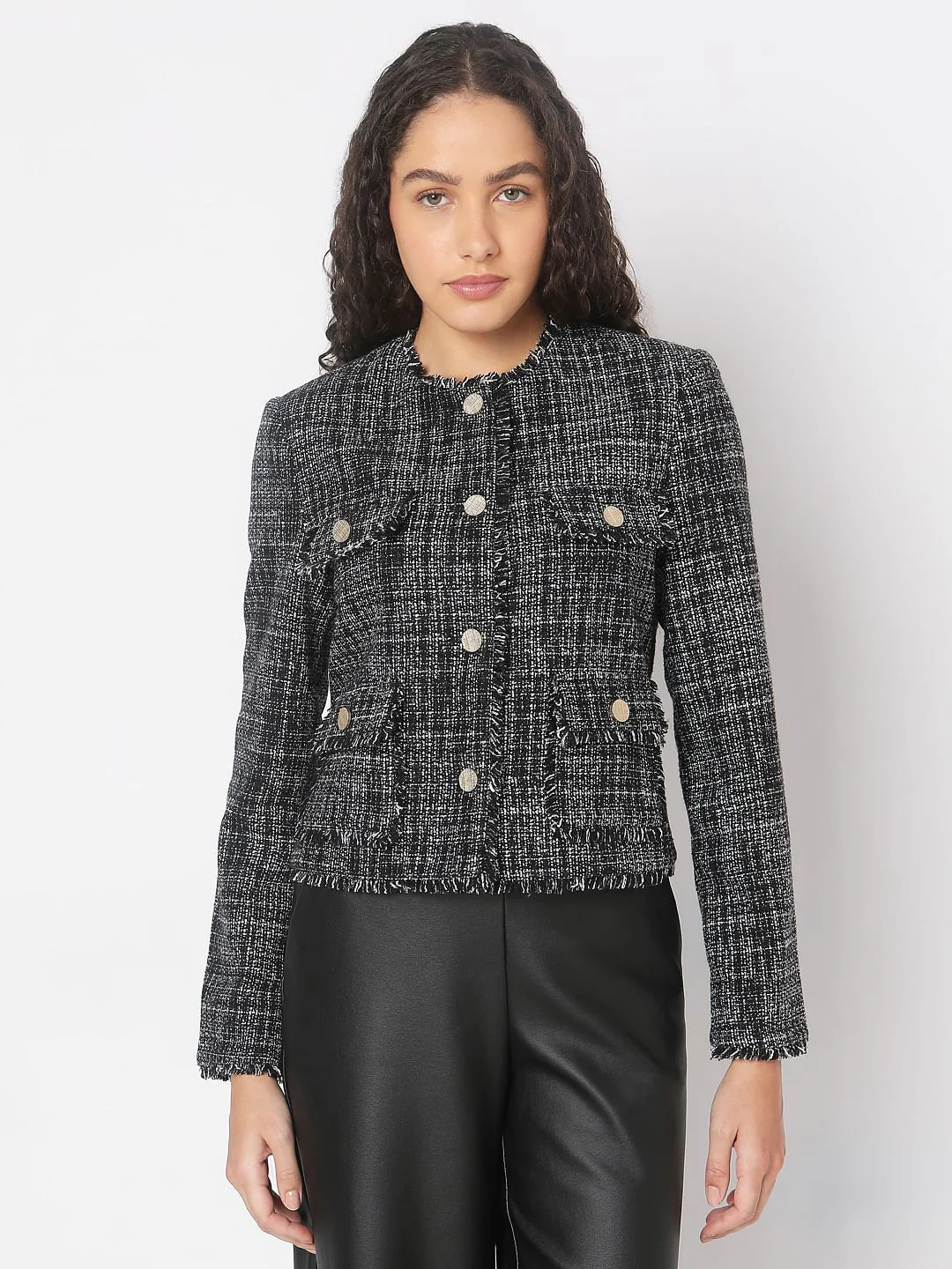 Black Jacquard Short Jacket - Image 2