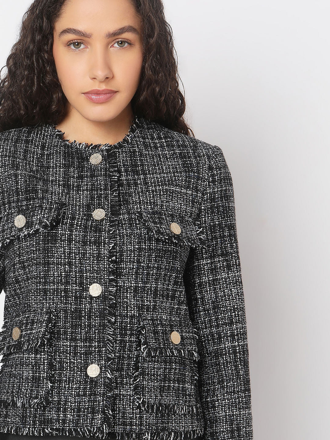 Black Jacquard Short Jacket - Image 6