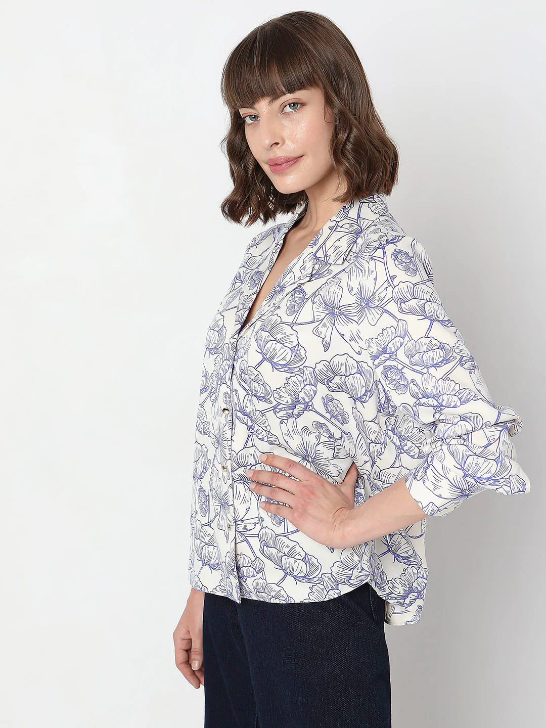 Blue Floral Print Shirt - Image 3