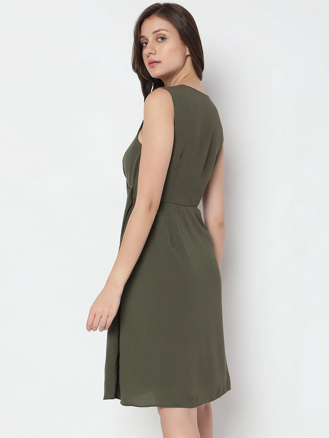 Olive Green Wrap Fit Dress - Image 4