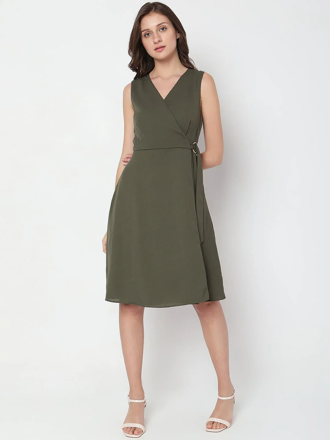 Olive Green Wrap Fit Dress - Image 5