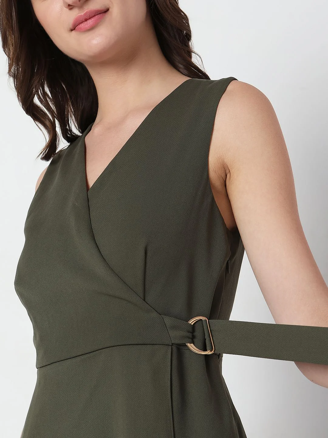 Olive Green Wrap Fit Dress - Image 6