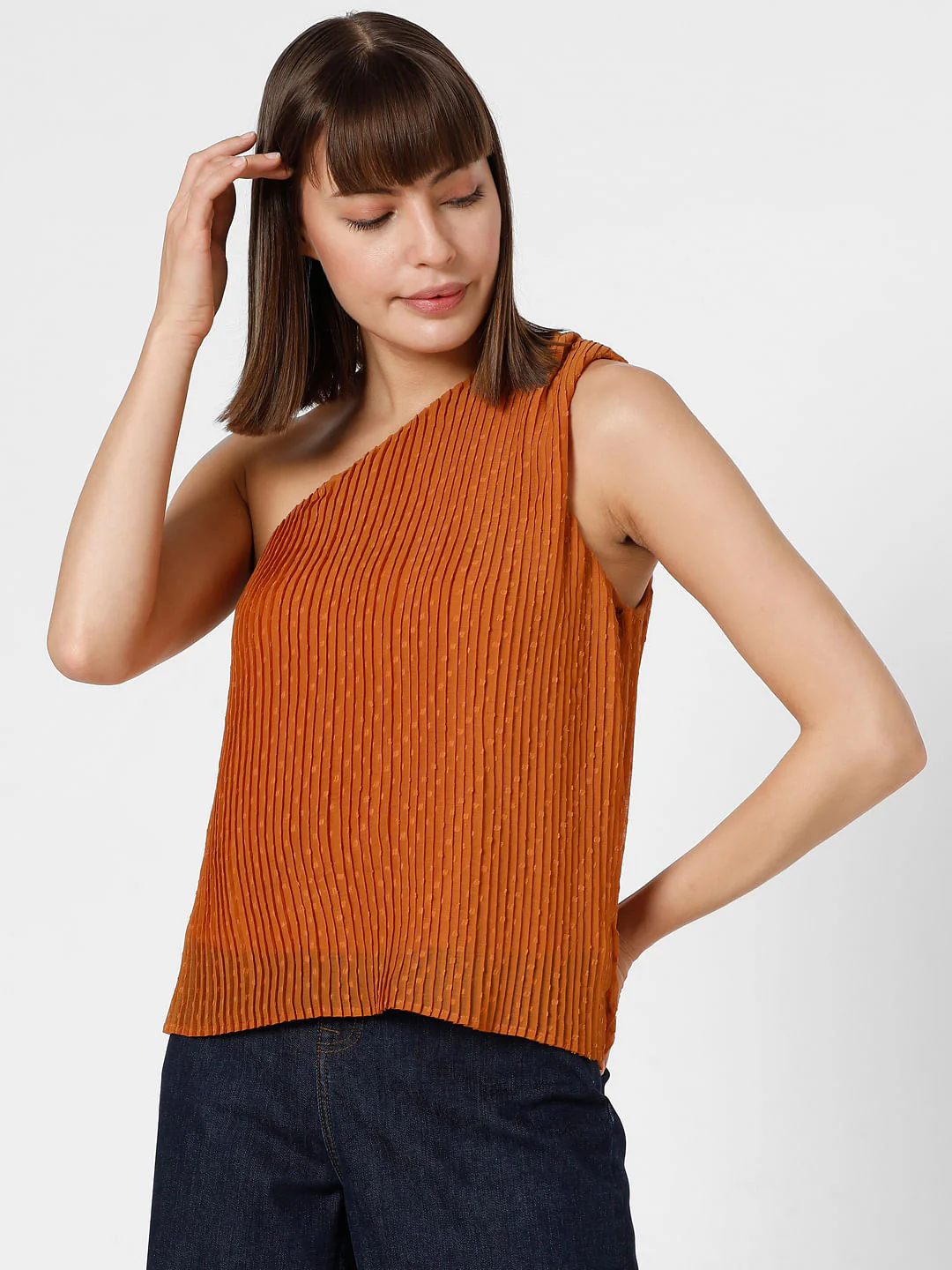 Rust Orange Dobby Pleated Top - Image 2