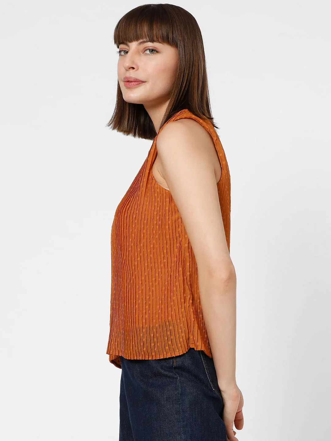 Rust Orange Dobby Pleated Top - Image 3