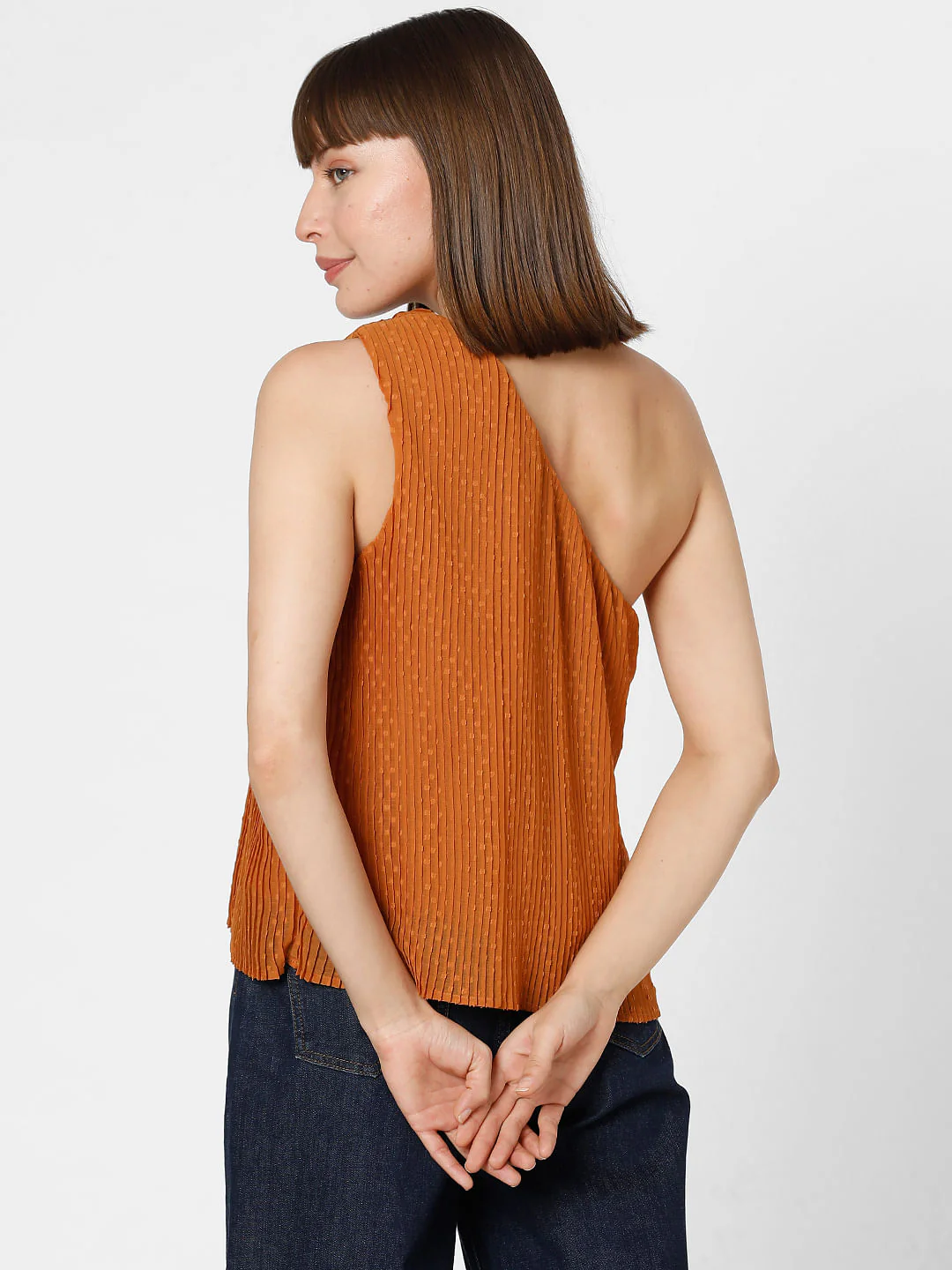 Rust Orange Dobby Pleated Top - Image 4