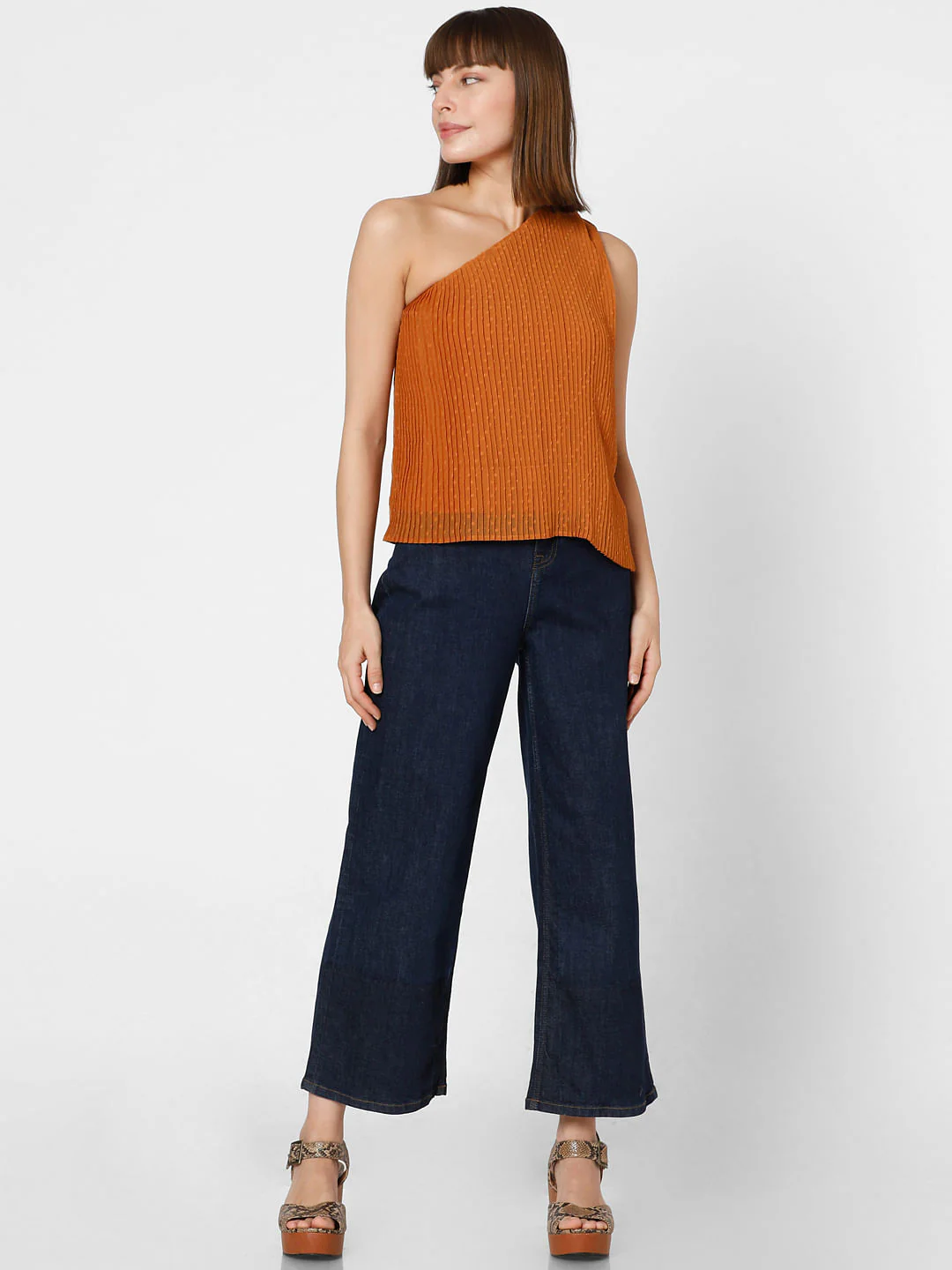 Rust Orange Dobby Pleated Top - Image 5