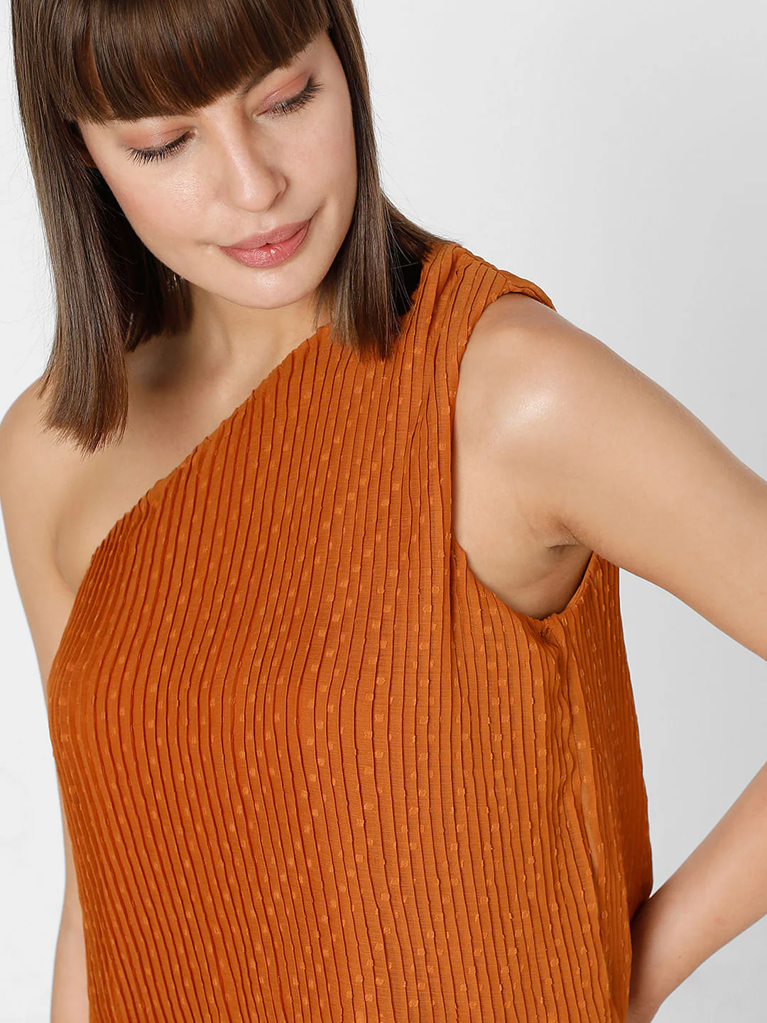 Rust Orange Dobby Pleated Top - Image 6