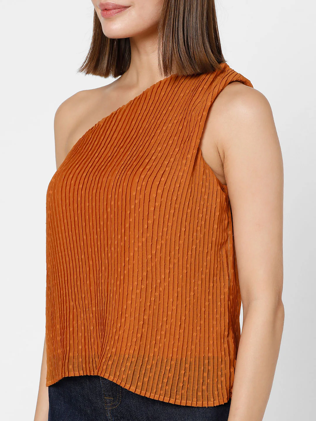 Rust Orange Dobby Pleated Top - Image 8