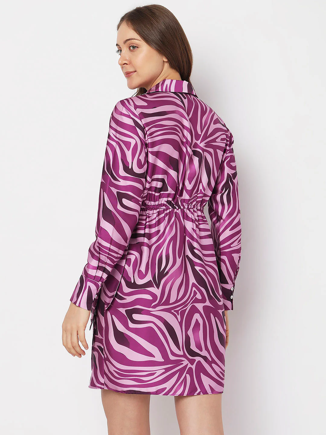 Purple Abstract Print Wrap Dress - Image 4