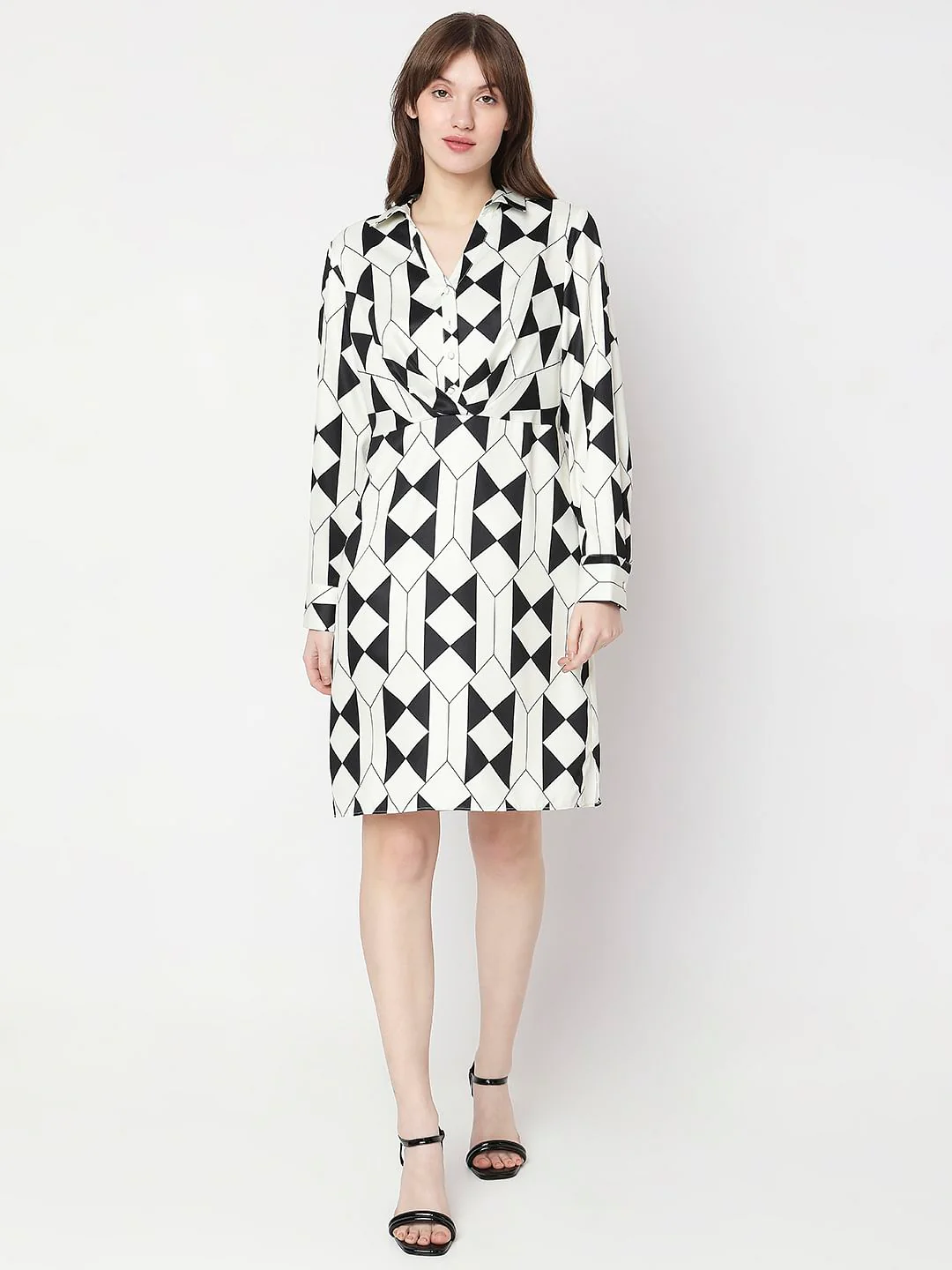 Black & White Geometric Print Dress - Image 5