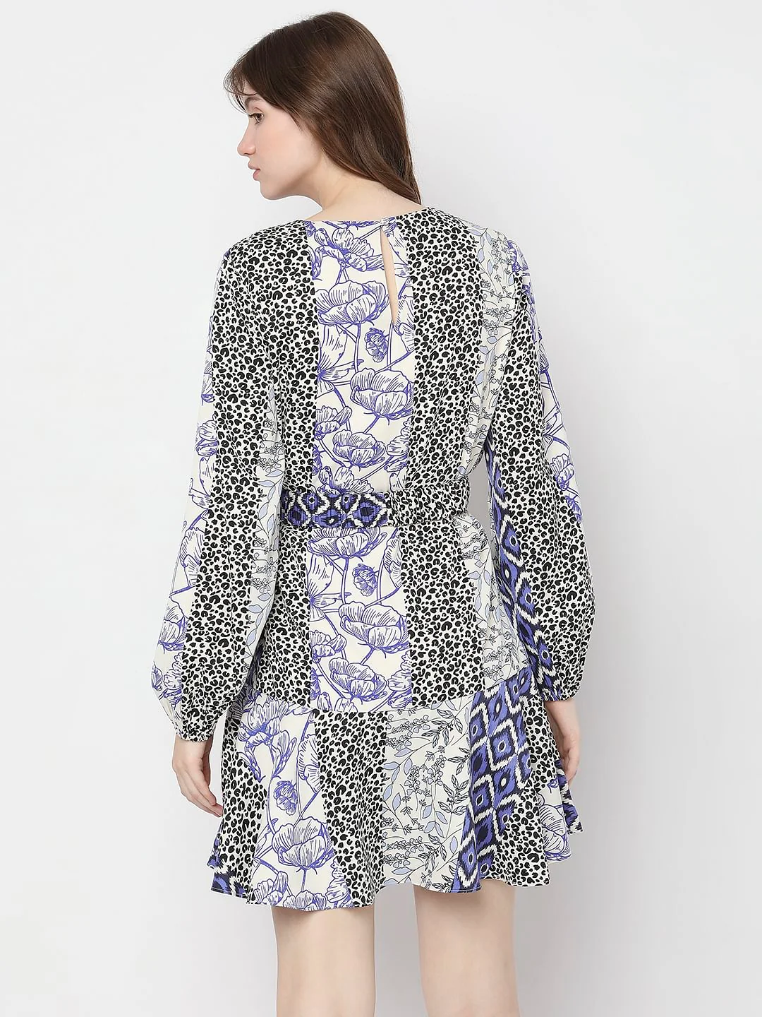Blue Abstract Print Fit & Flare Dress - Image 4
