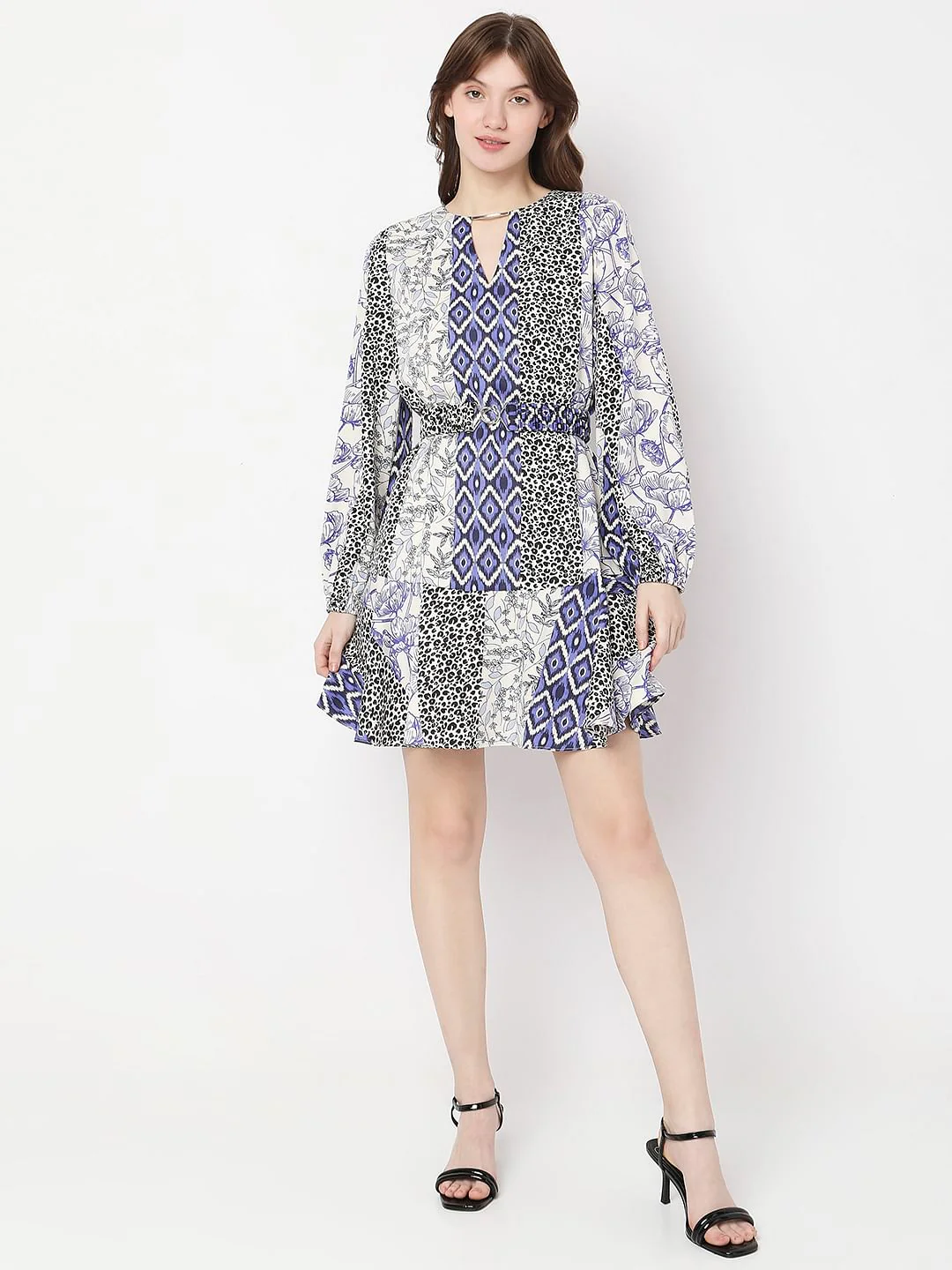 Blue Abstract Print Fit & Flare Dress - Image 5