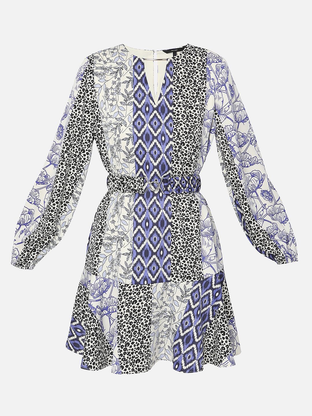 Blue Abstract Print Fit & Flare Dress - Image 7