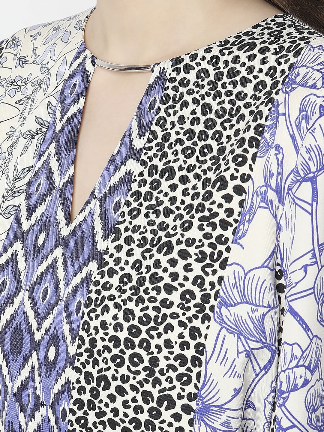 Blue Abstract Print Fit & Flare Dress - Image 8
