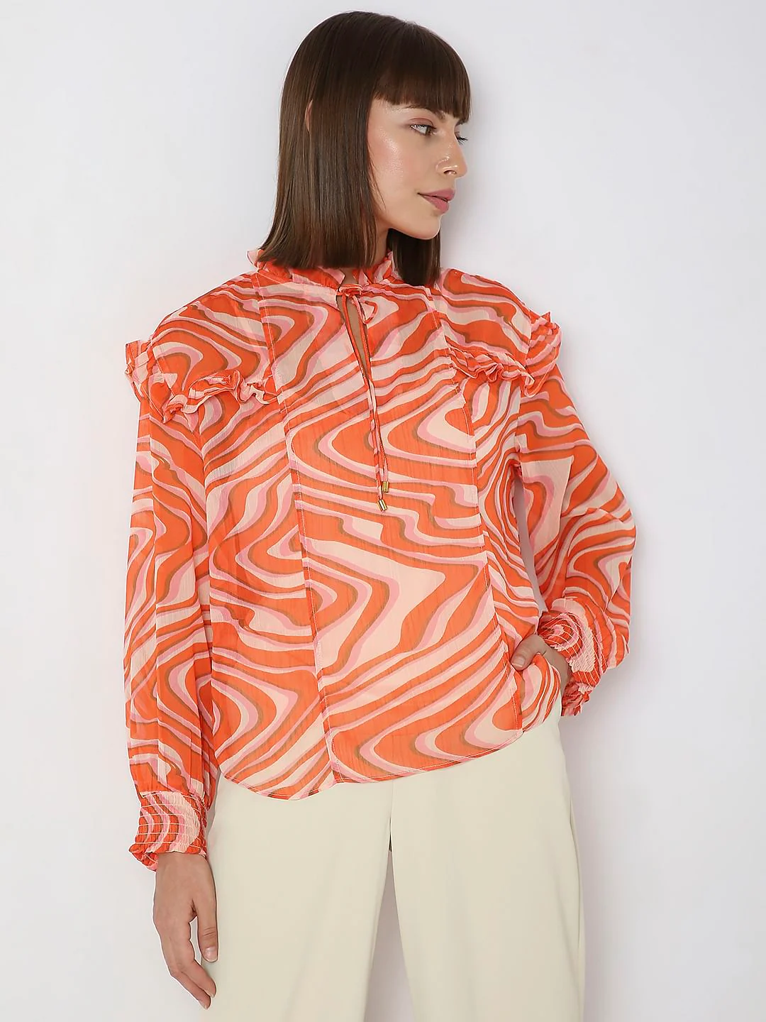 Orange Abstract Print Top - Image 2