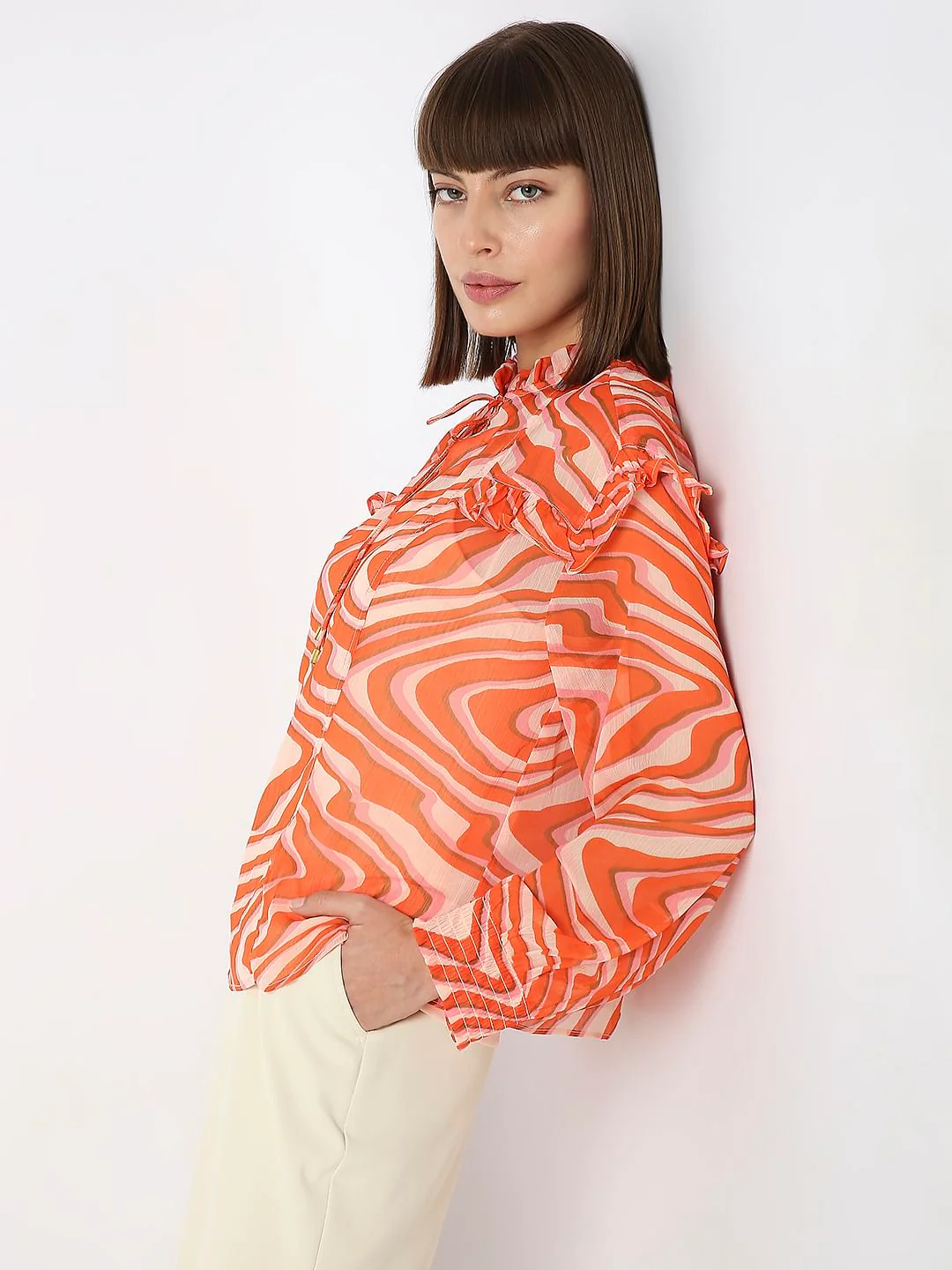 Orange Abstract Print Top - Image 3