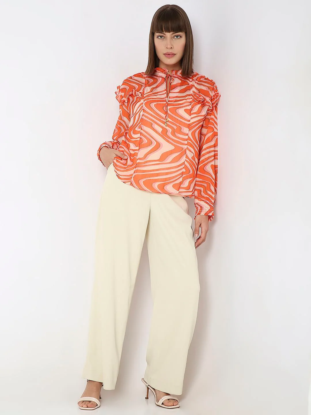 Orange Abstract Print Top - Image 5