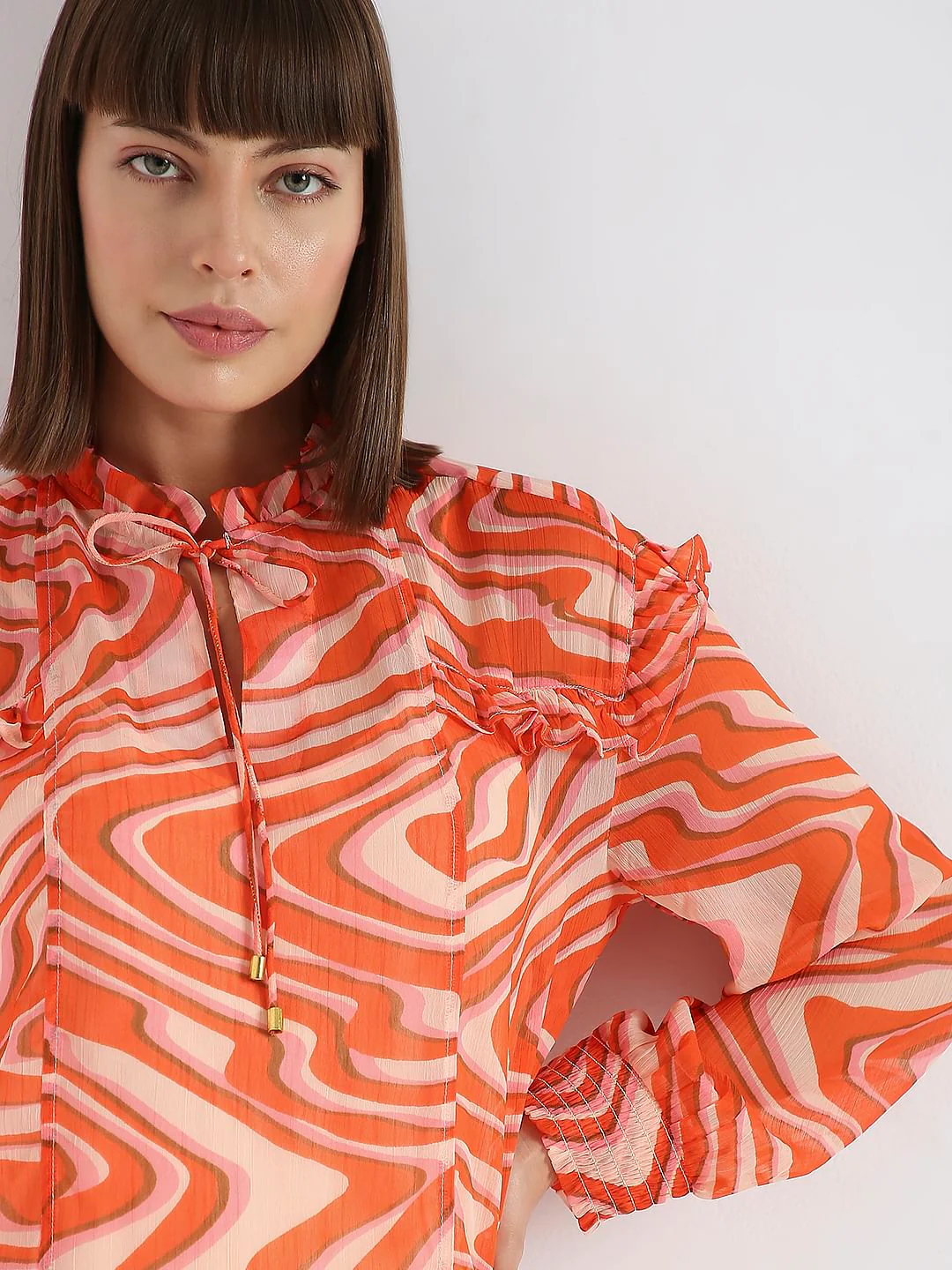 Orange Abstract Print Top - Image 6