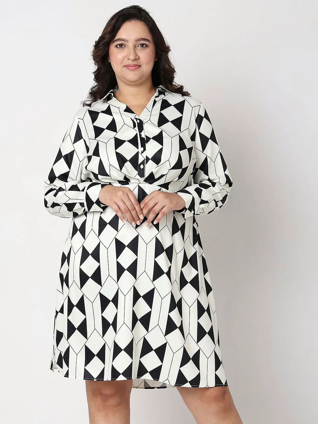Curve Black Monochrome Printed Shirt Dress - Image 2