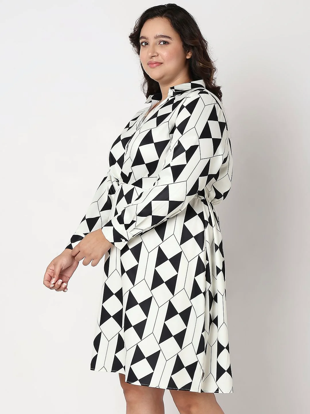 Curve Black Monochrome Printed Shirt Dress - Image 3