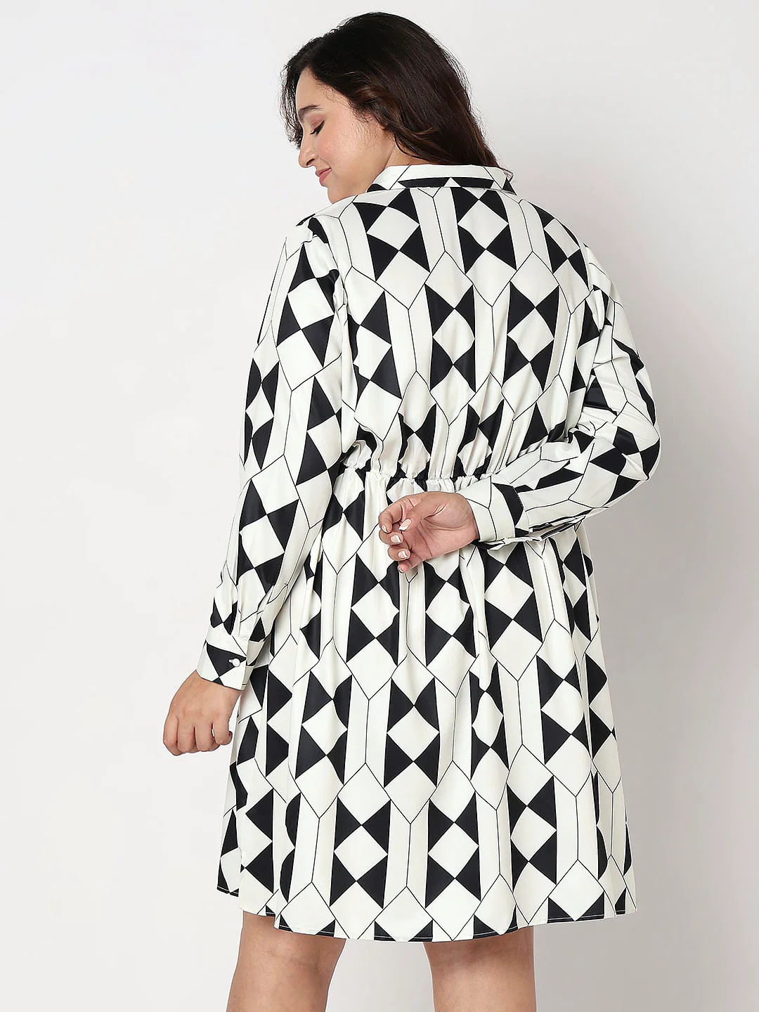 Curve Black Monochrome Printed Shirt Dress - Image 4