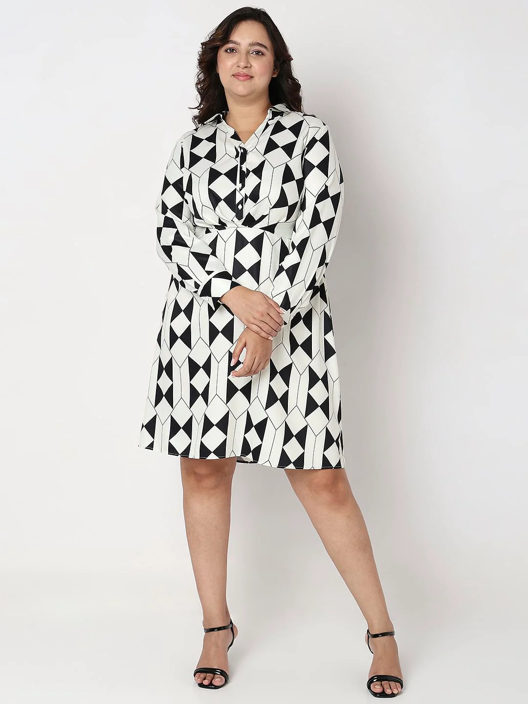 Curve Black Monochrome Printed Shirt Dress - Image 5