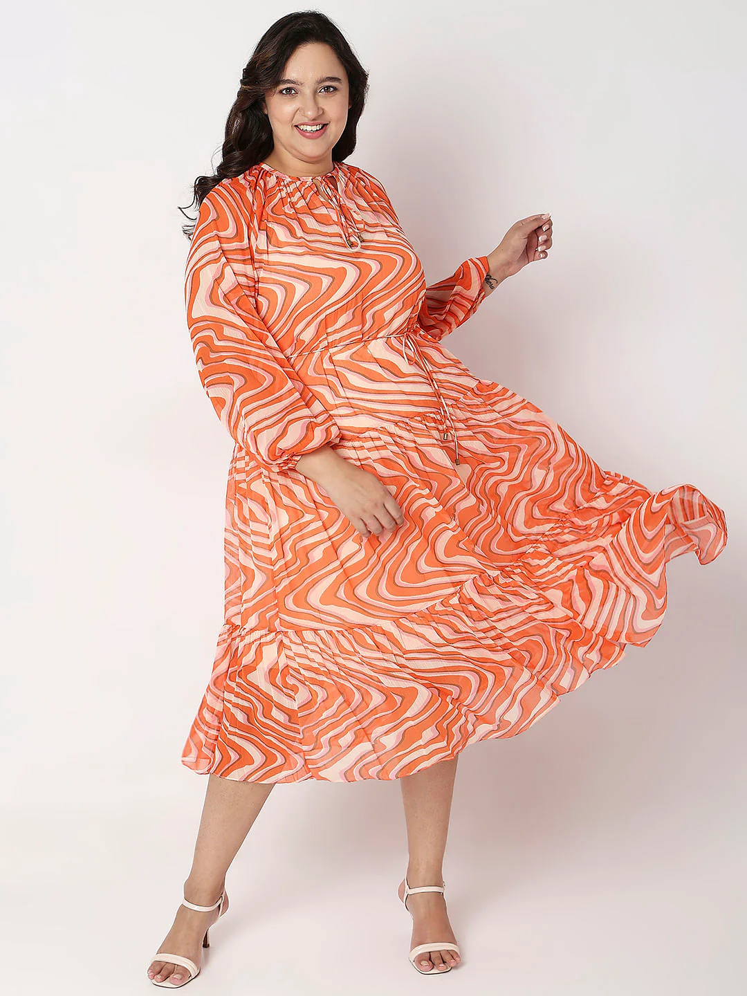 Curve Orange Abstract Print Shift Dress - Image 2