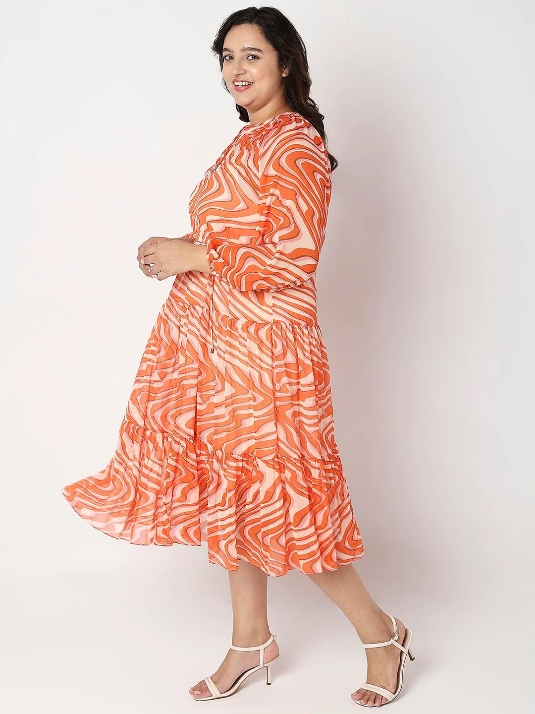 Curve Orange Abstract Print Shift Dress - Image 3