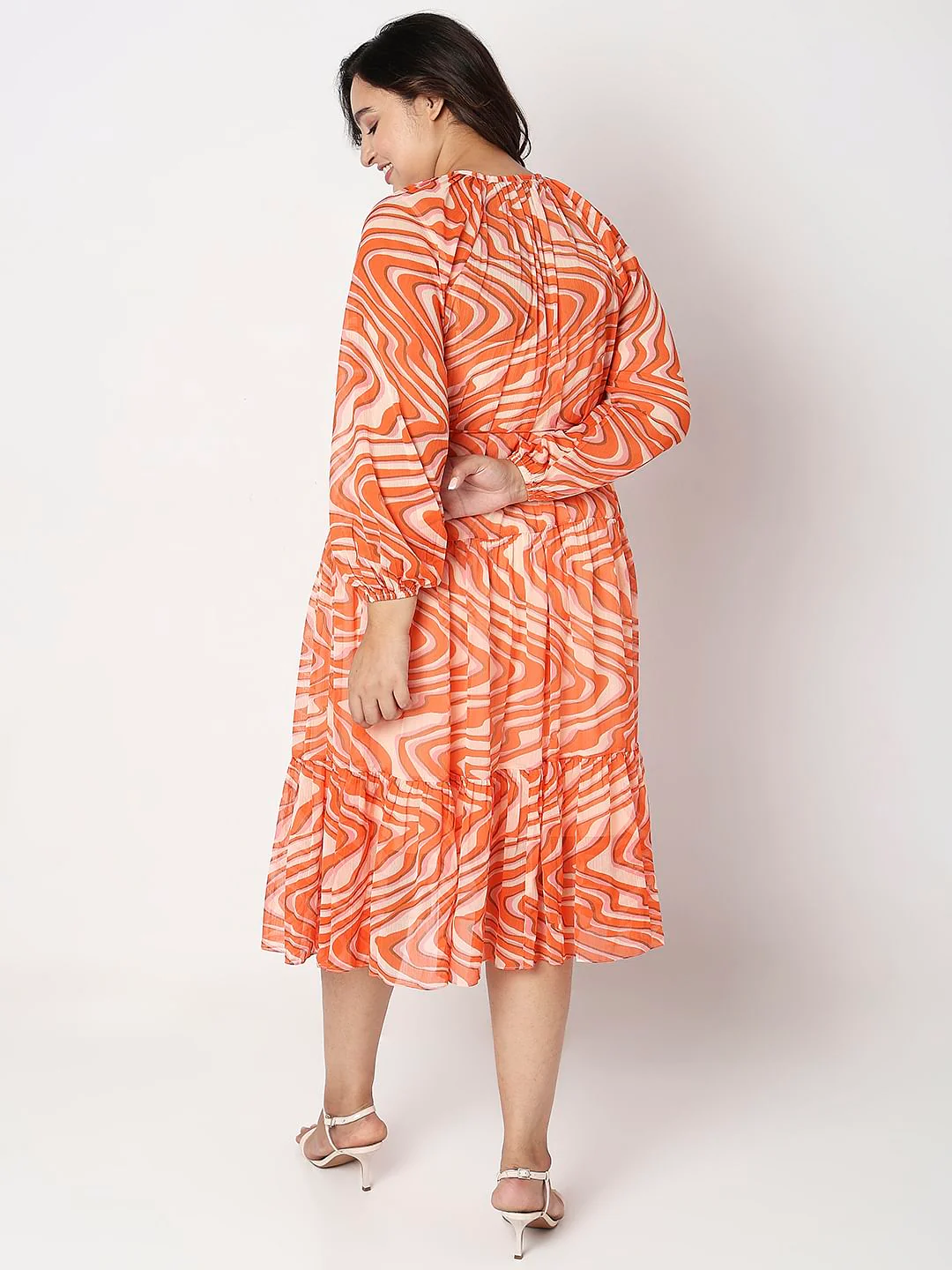 Curve Orange Abstract Print Shift Dress - Image 4