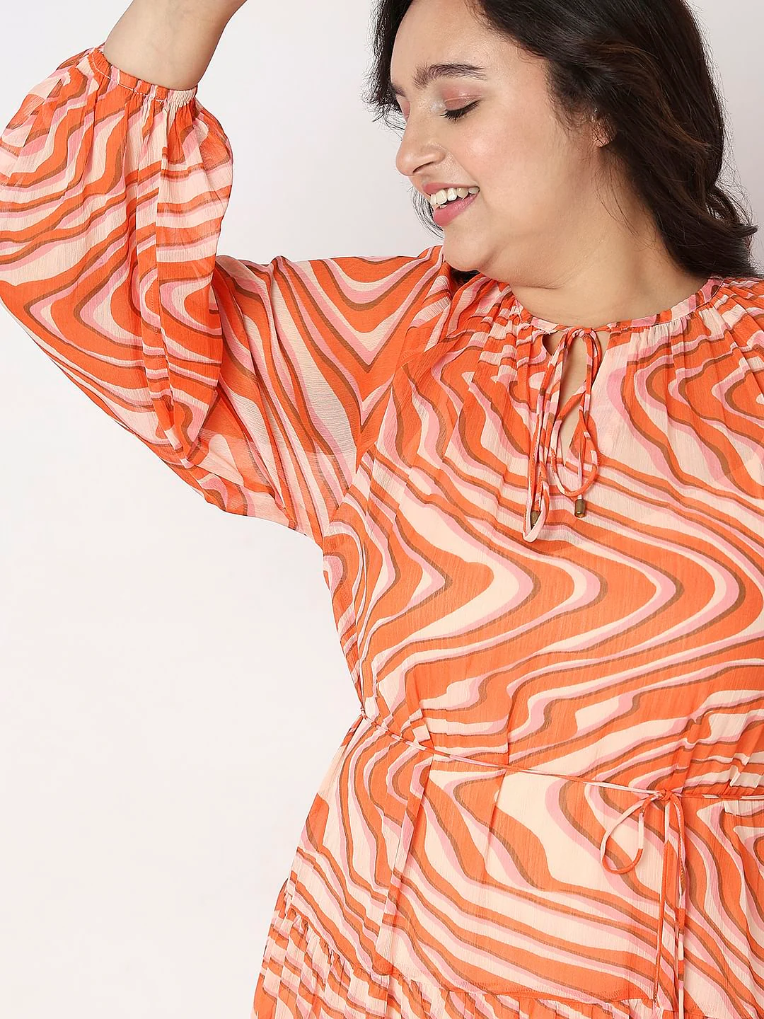 Curve Orange Abstract Print Shift Dress - Image 5