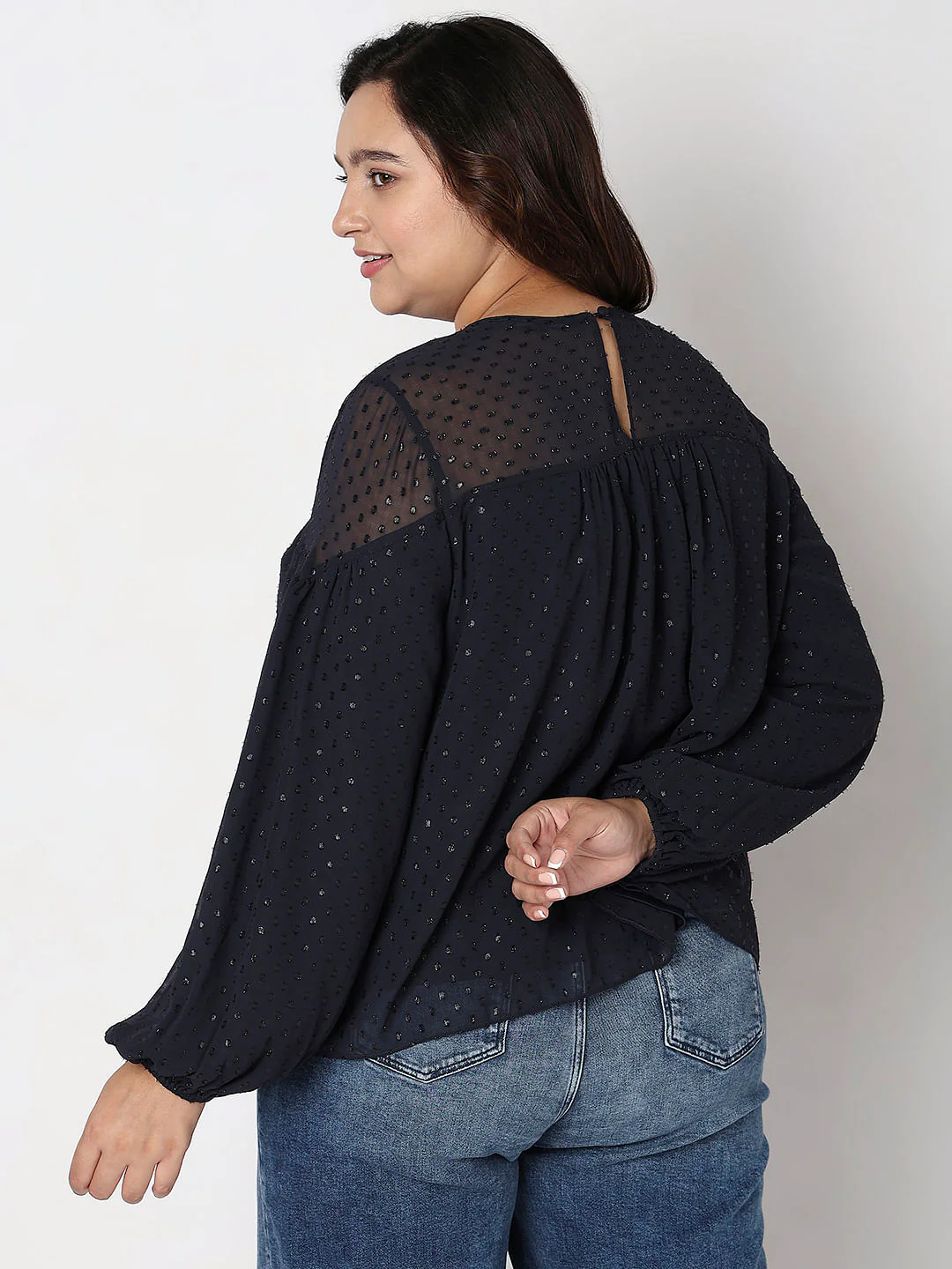 Curve Navy Blue Lurex Printed Top - Image 4