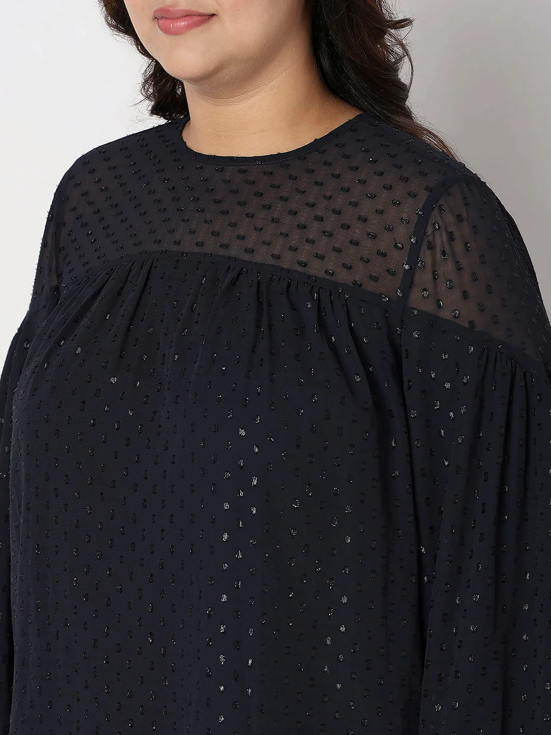 Curve Navy Blue Lurex Printed Top - Image 8
