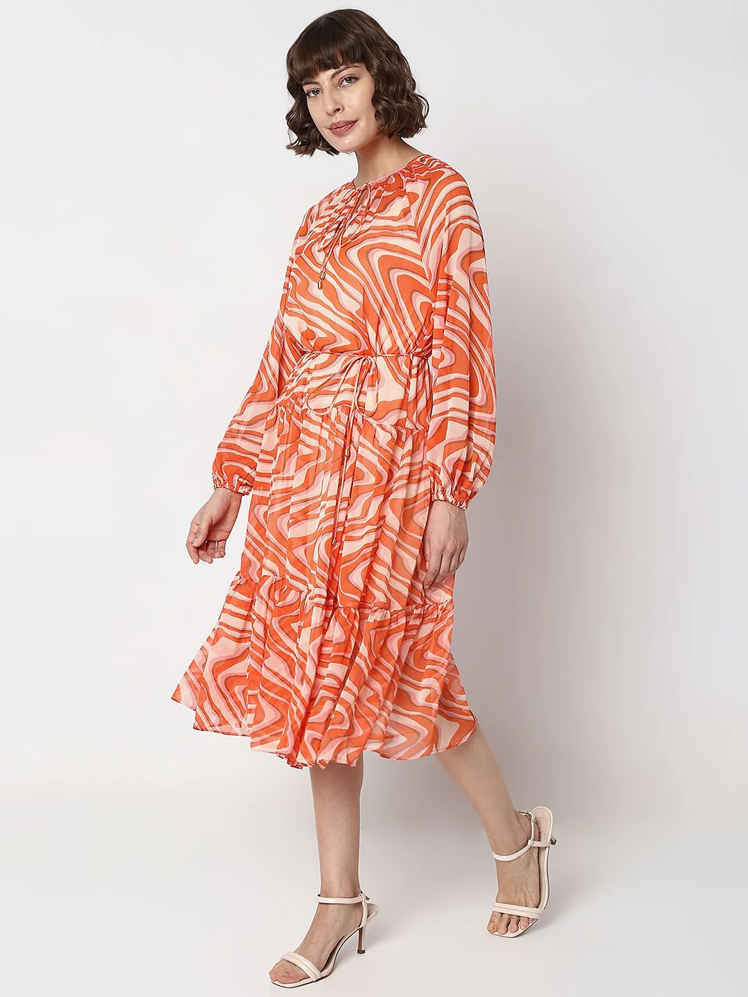 Orange Abstract Print Midi Dress - Image 2