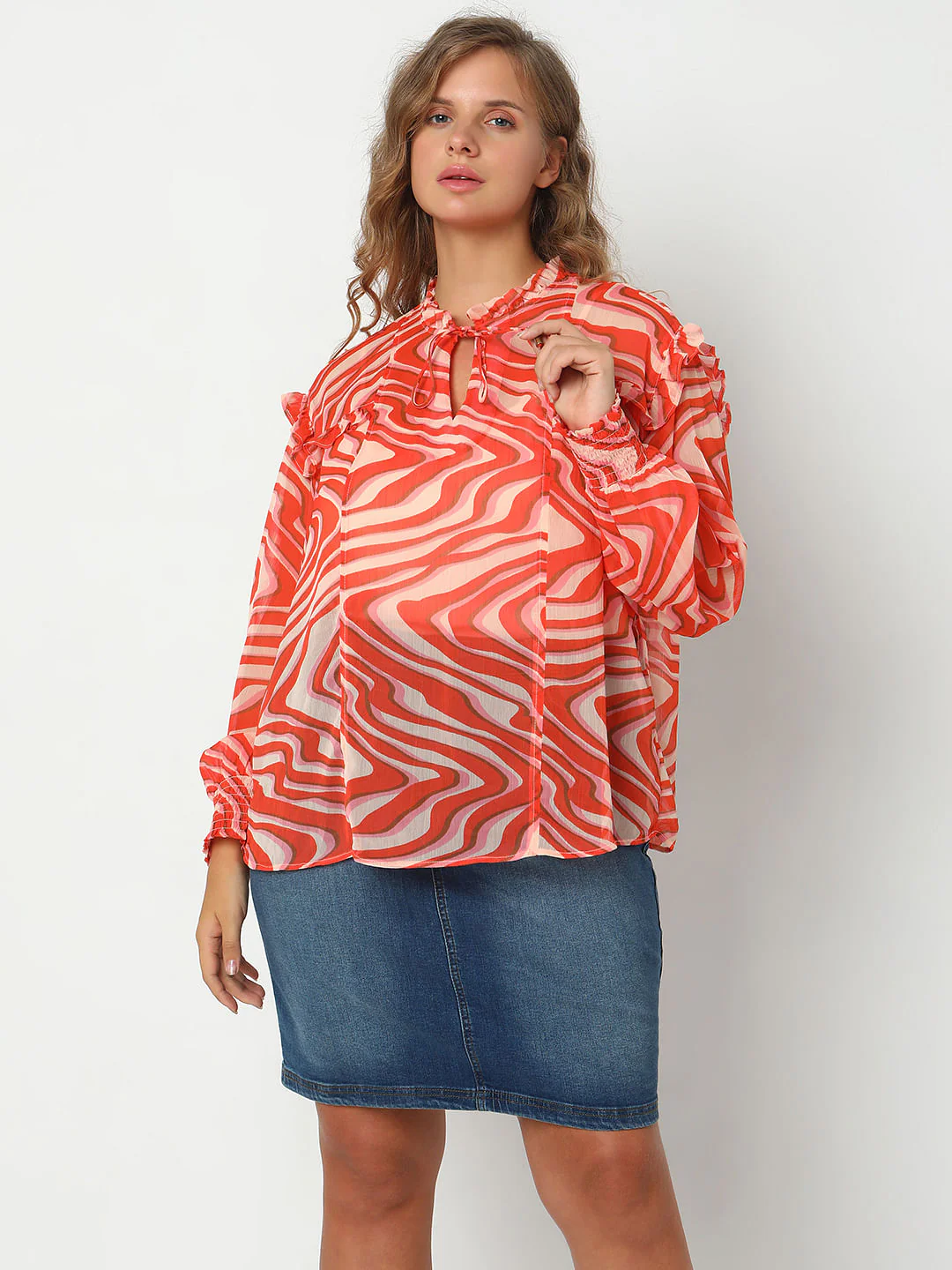 Curve Coral Swirl Print Top - Image 2