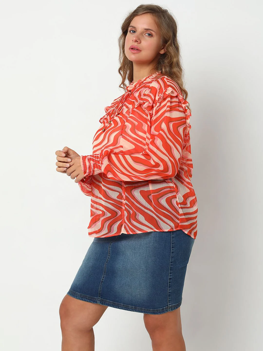 Curve Coral Swirl Print Top - Image 3