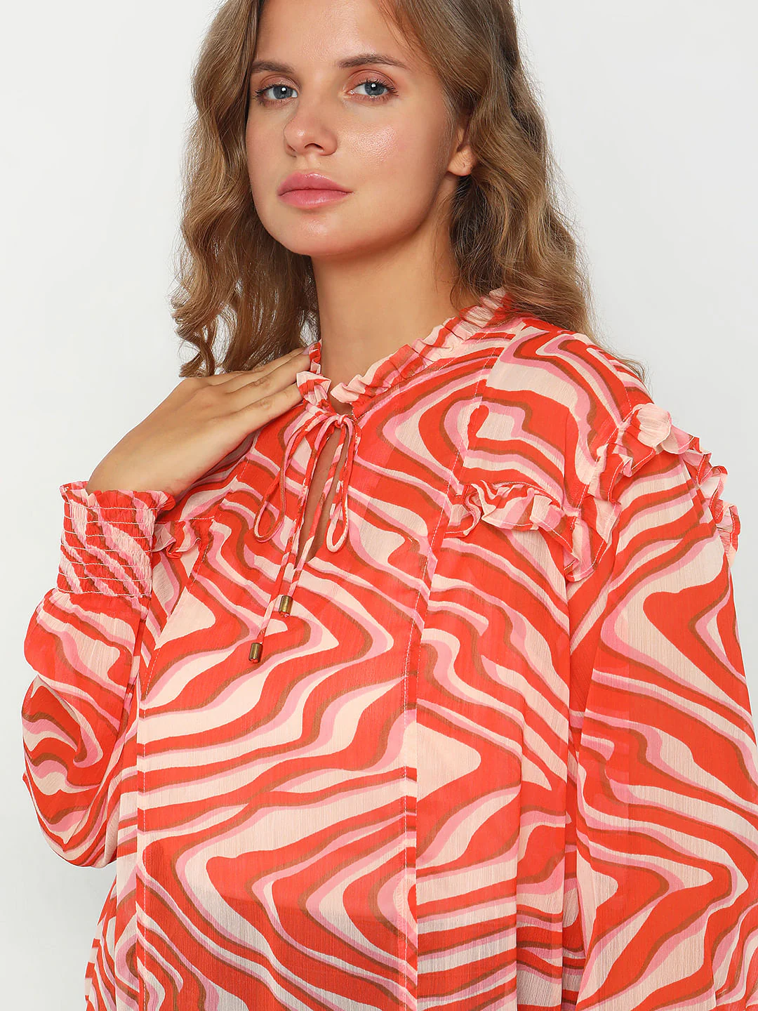 Curve Coral Swirl Print Top - Image 6