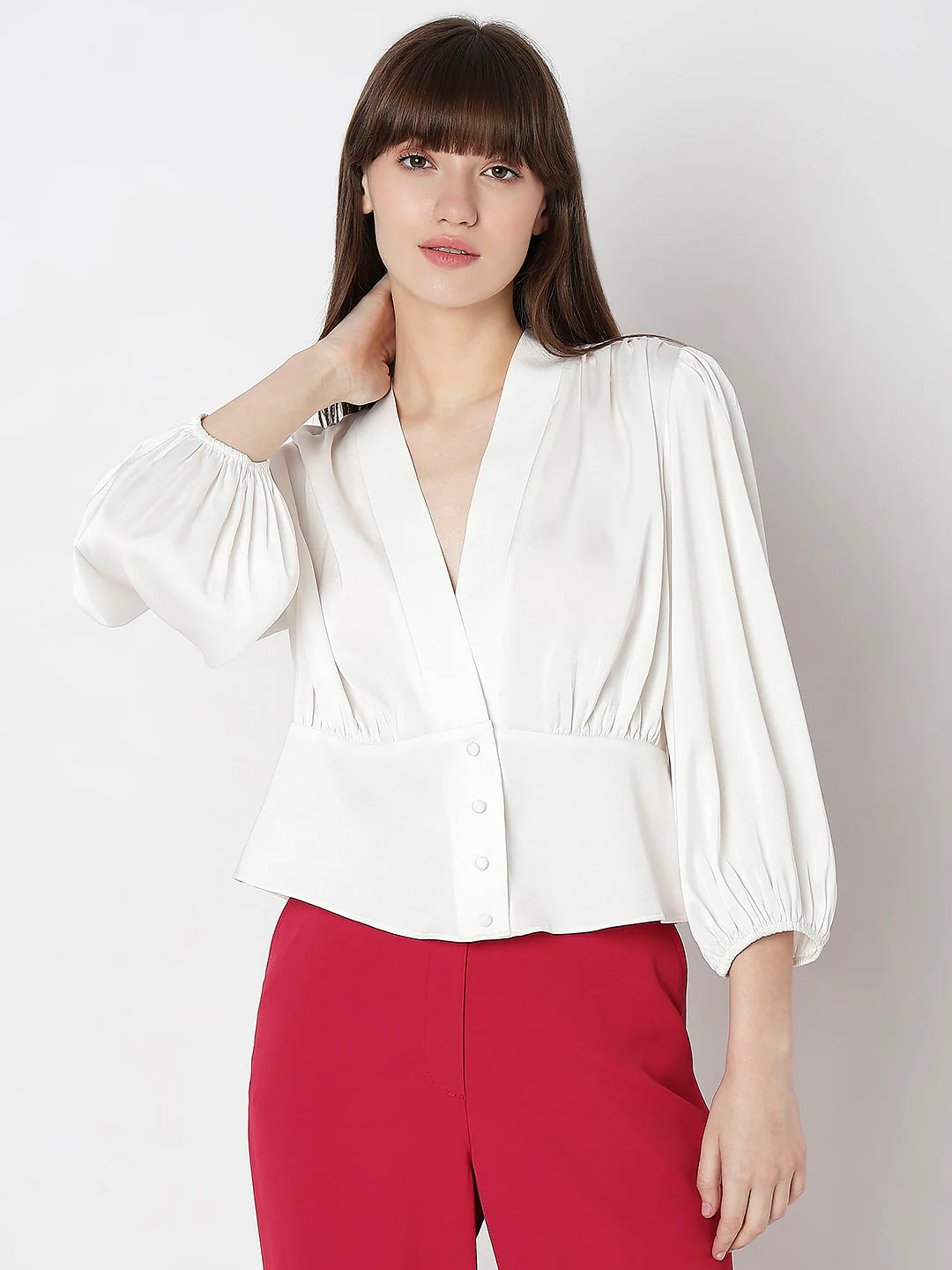 White V-Neck Flared Top - Image 2