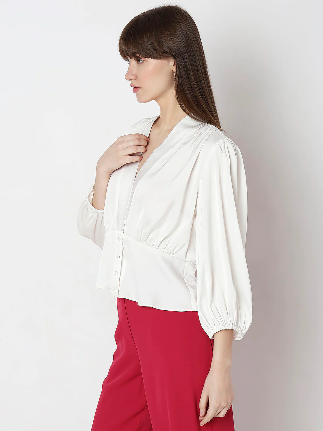 White V-Neck Flared Top - Image 3