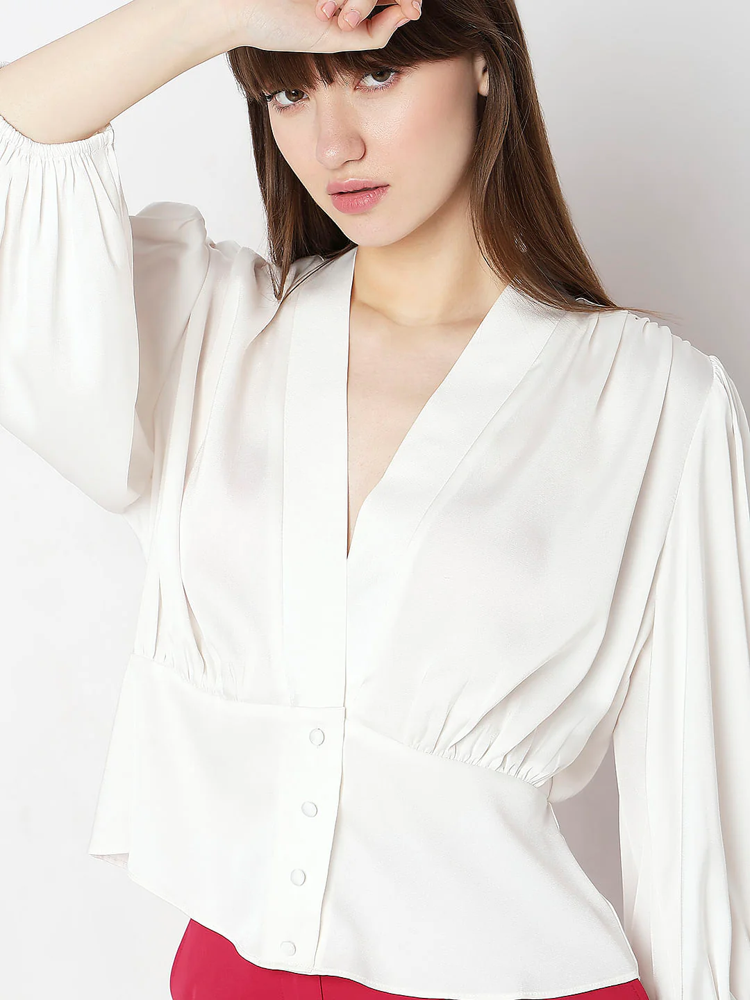 White V-Neck Flared Top - Image 6