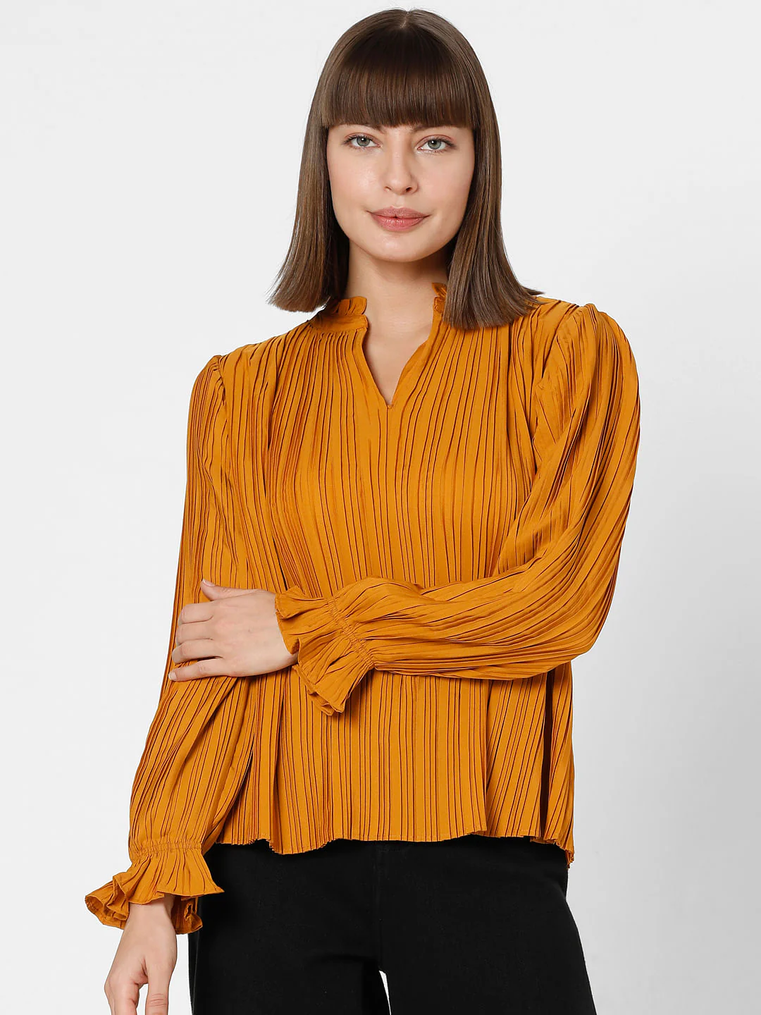 Orange Pleated Full Sleeves Top - Image 2