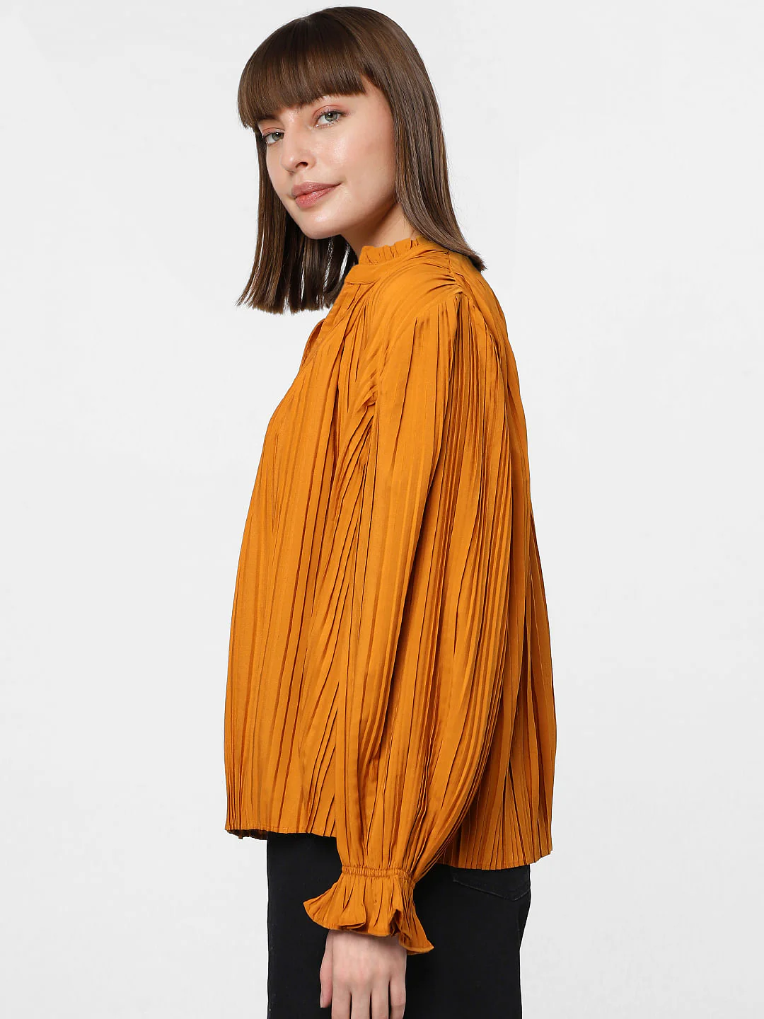 Orange Pleated Full Sleeves Top - Image 3