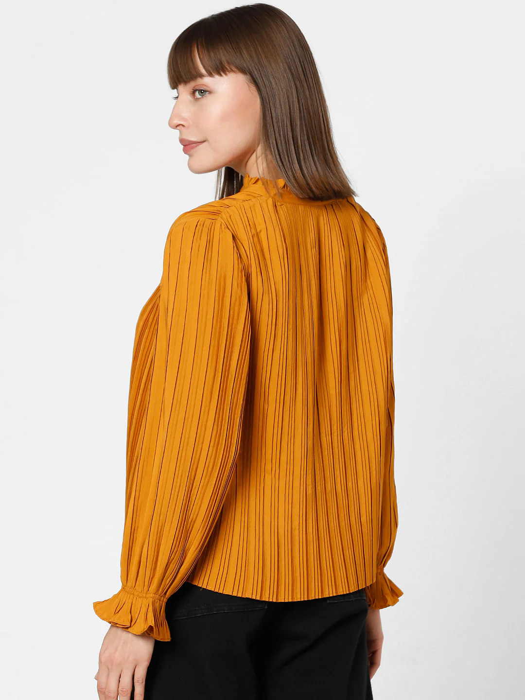 Orange Pleated Full Sleeves Top - Image 4