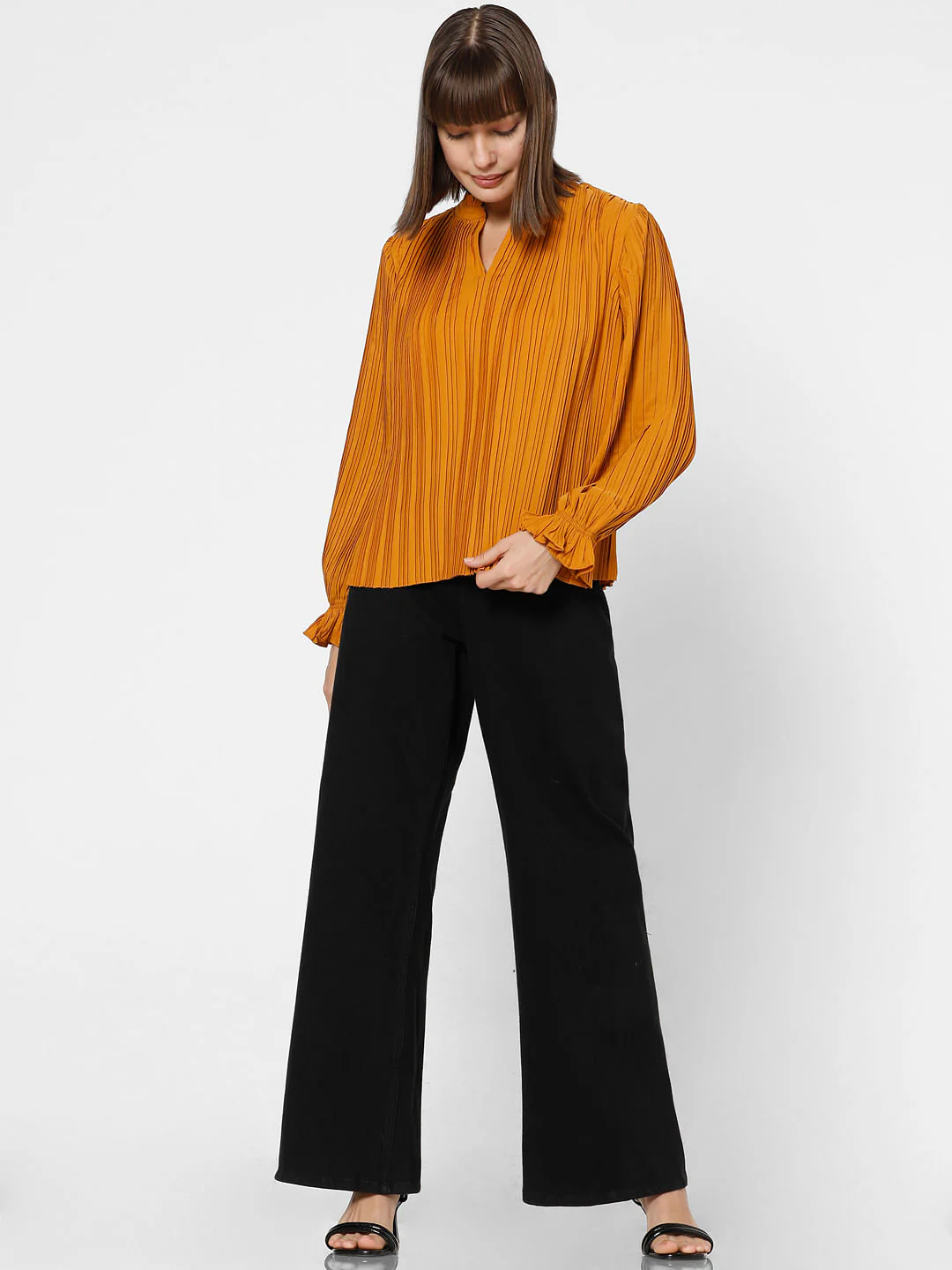 Orange Pleated Full Sleeves Top - Image 5