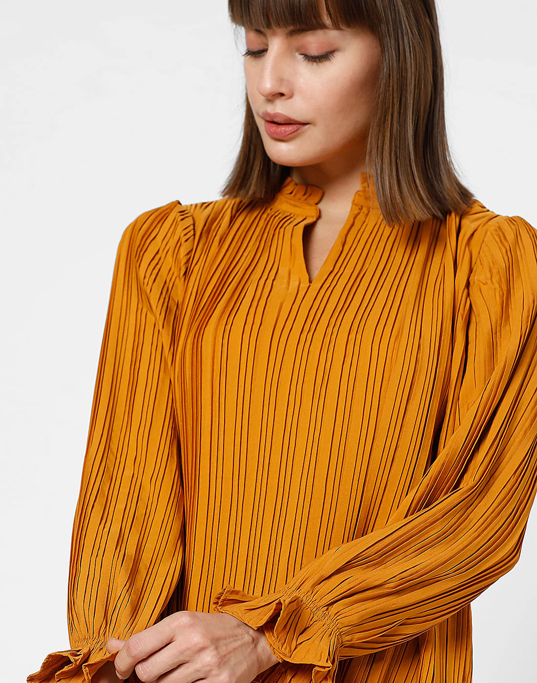 Orange Pleated Full Sleeves Top - Image 6