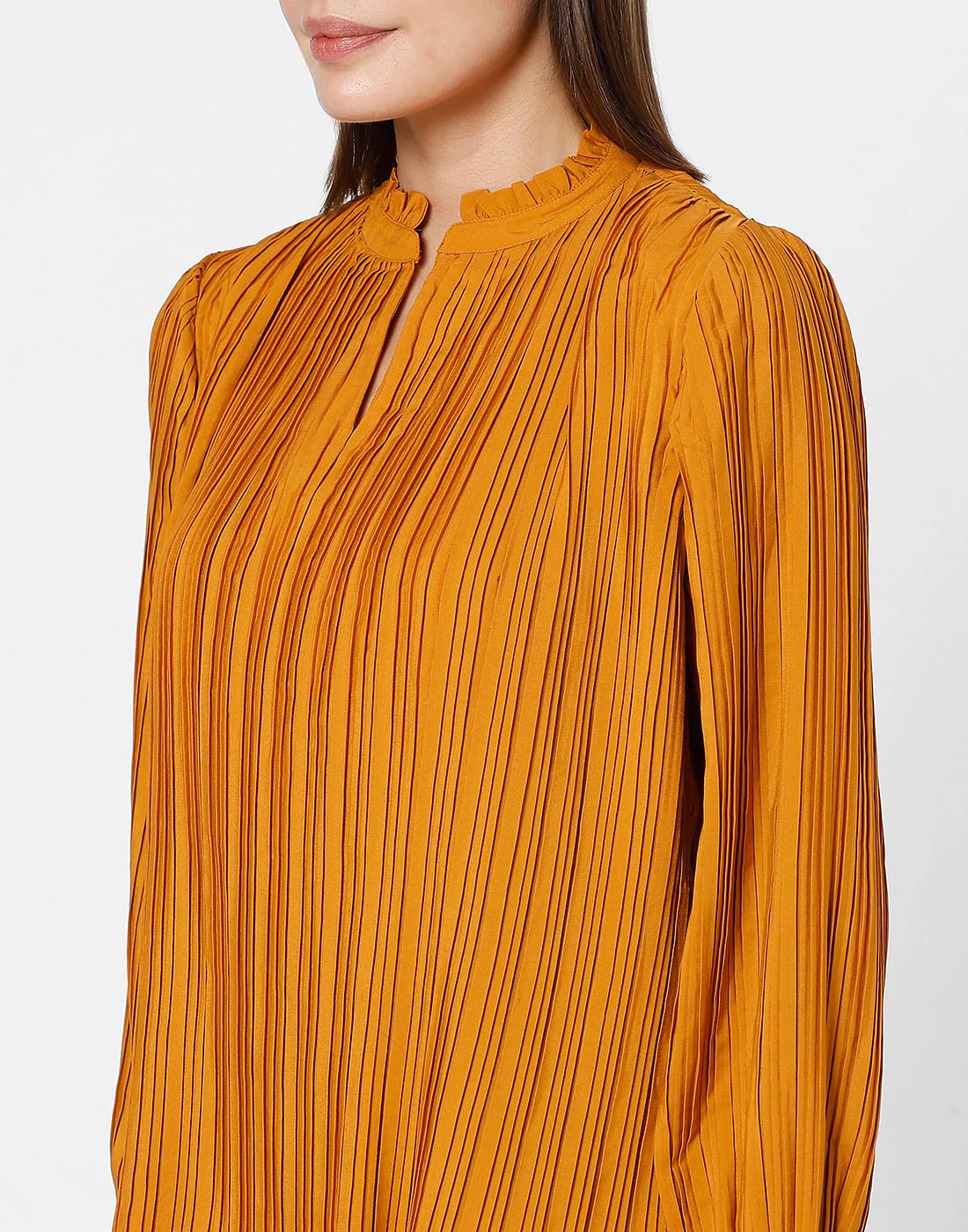 Orange Pleated Full Sleeves Top - Image 8
