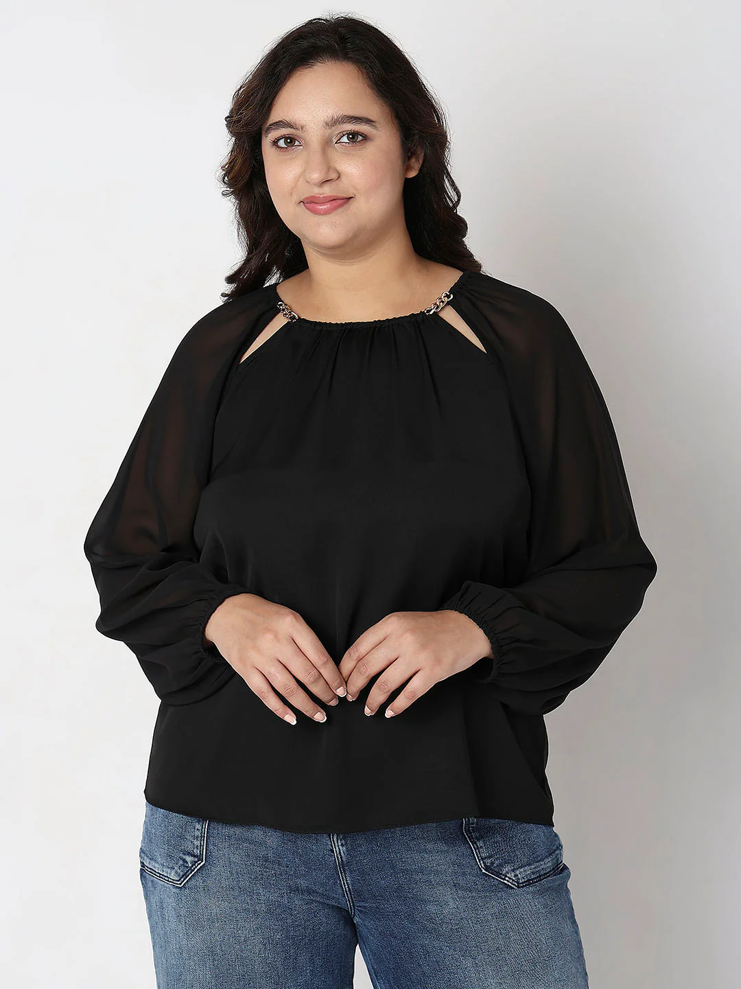 Curve Black Metal Chain Trim Top - Image 2