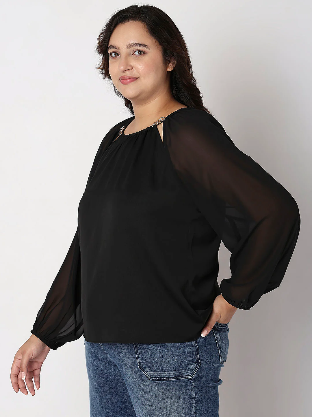 Curve Black Metal Chain Trim Top - Image 3